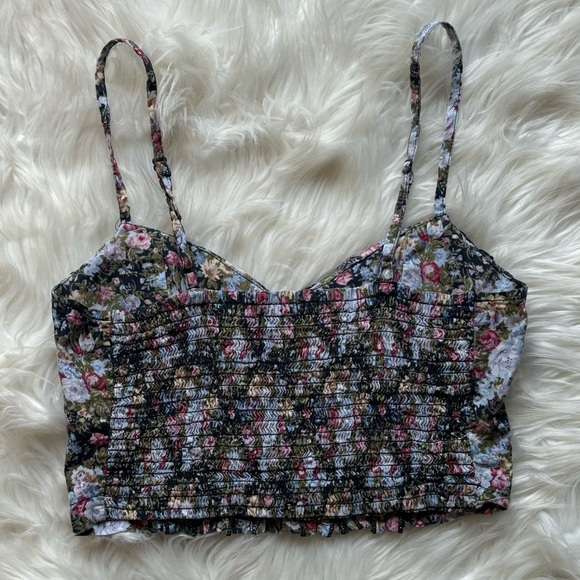 Y2K Wet Seal Floral Print Whimsygoth Ruffle Bustier Padded Crop Top Size M - Picture 2 of 7